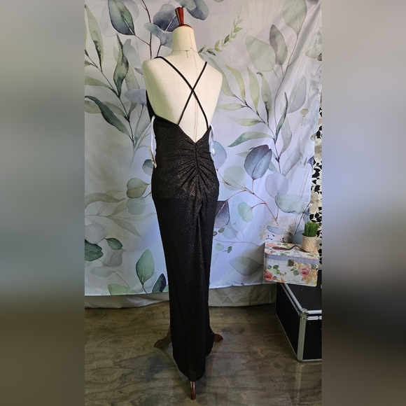 DB STUDIO | Cowl Neck Metallic Glitter Knit Sheath w/ Slit in Bronze sz 4 - Picture 3 of 14